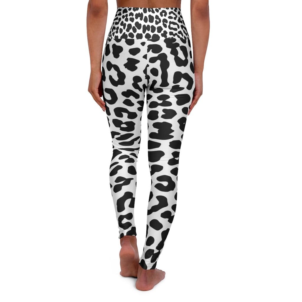 High Waisted Yoga Leggings - Black and White Leopard Style Pants Grey Coco
