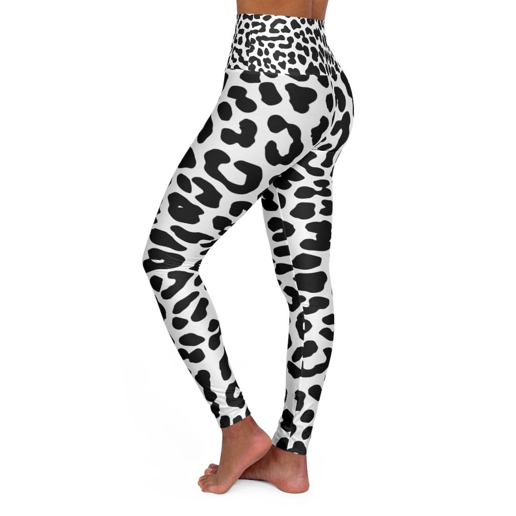 High Waisted Yoga Leggings - Black and White Leopard Style Pants Grey Coco