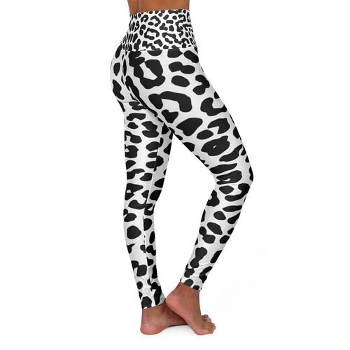 High Waisted Yoga Leggings - Black and White Leopard Style Pants Grey Coco
