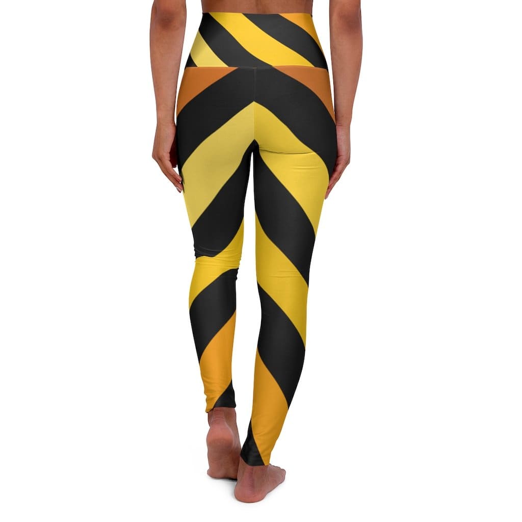 High Waisted Yoga Pants - Black and Yellow Herringbone Style Sports Grey Coco
