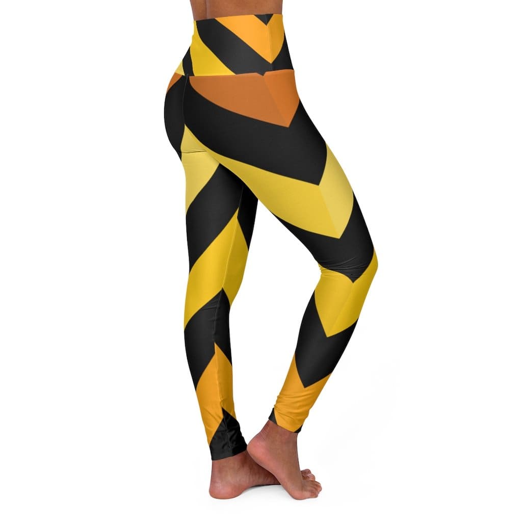 High Waisted Yoga Pants - Black and Yellow Herringbone Style Sports Grey Coco