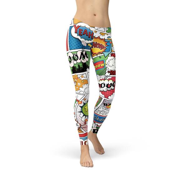 Womens Comic Book Leggings Maroon Sooty