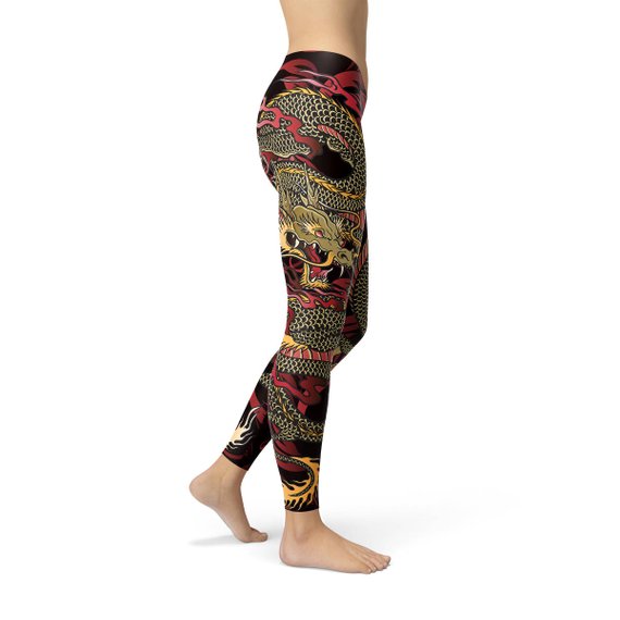 Womens Dragon Leggings Maroon Sooty