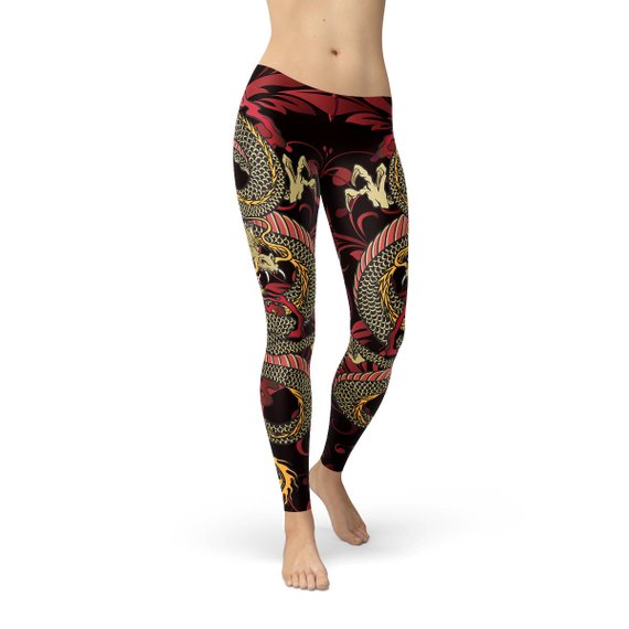 Womens Dragon Leggings Maroon Sooty