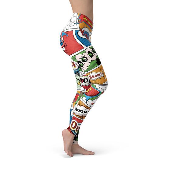 Womens Comic Book Leggings Maroon Sooty