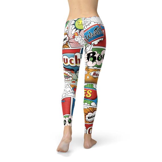Womens Comic Book Leggings Maroon Sooty