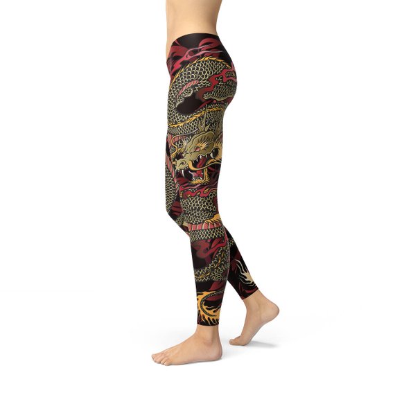 Womens Dragon Leggings Maroon Sooty