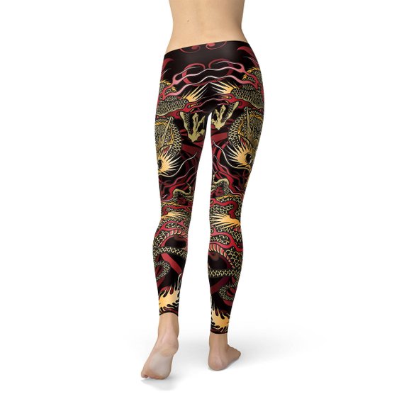 Womens Dragon Leggings Maroon Sooty