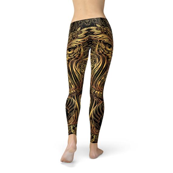 Womens Golden Ornament Owl Leggings Maroon Sooty