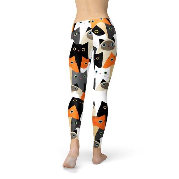 Womens All Over Print Cats Leggings Maroon Sooty