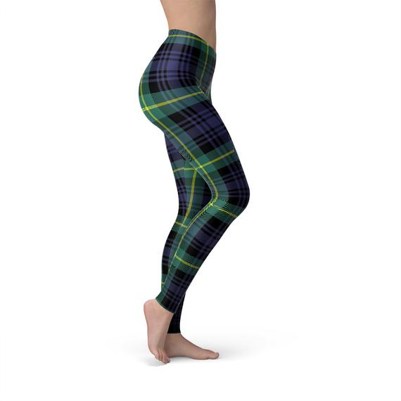 Womens Green and Blue Tartan Leggings Maroon Sooty