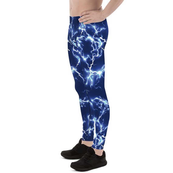 Mens Leggings - Blue Thunder Lightning Leggings Maroon Sooty