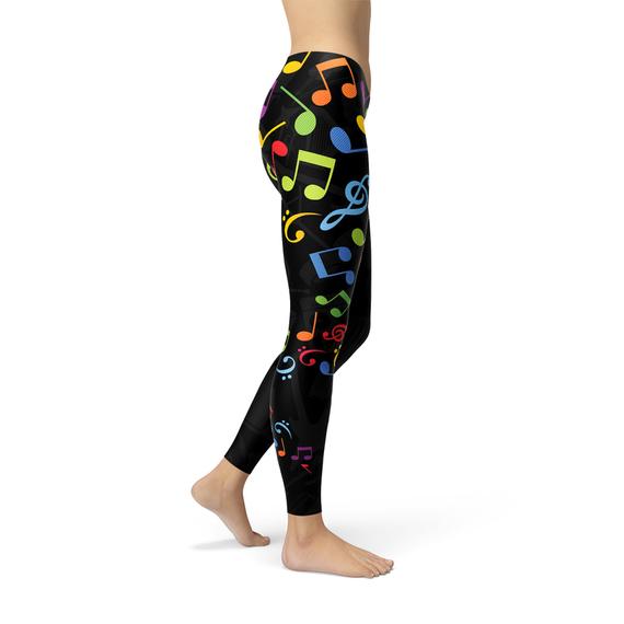 Womens Colorful Music Notes Leggings Maroon Sooty