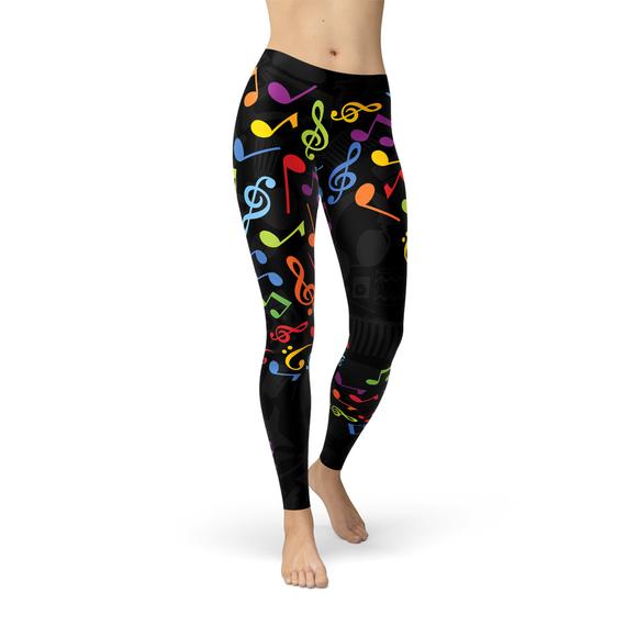 Womens Colorful Music Notes Leggings Maroon Sooty