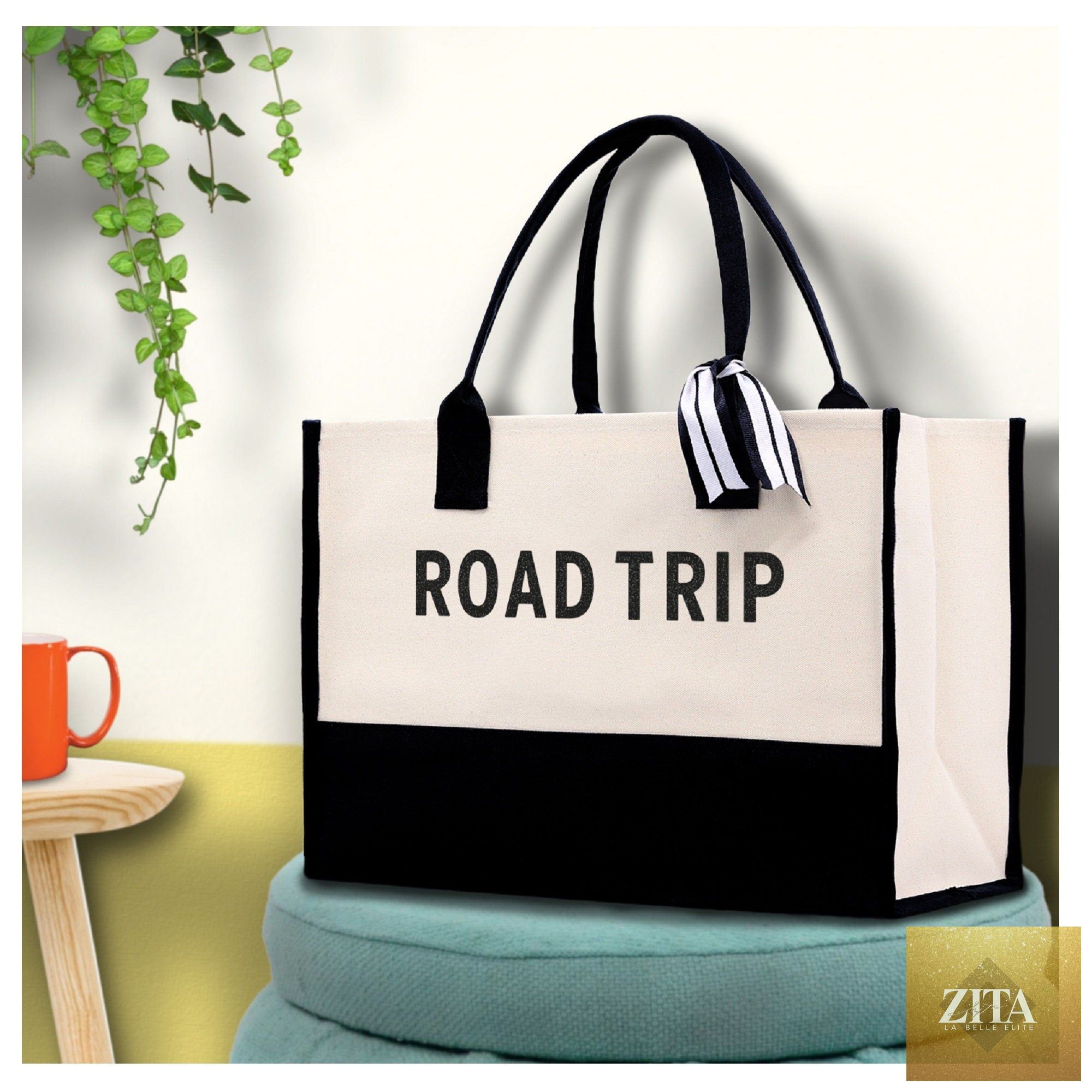 Road Trip Beach Tote Bag - Large Chic Tote Bag - Gift for Her - Vacation Tote Bag - Weekender Bag - Travel Tote