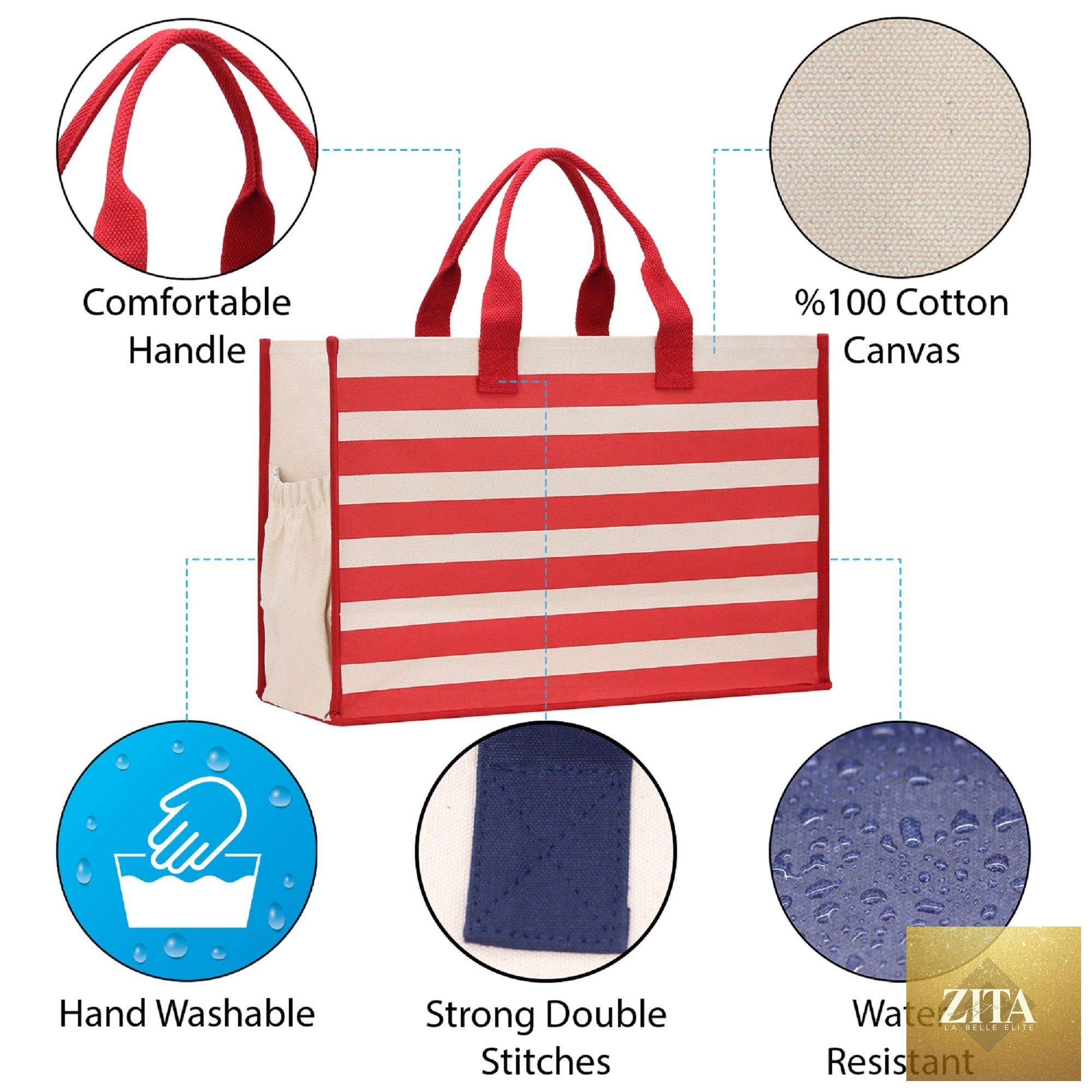 Salty Vibes Cabana Tote Bag XL - Oversized Chic Tote Bag with Zipper and Inner Pocket - Beach Bag for Women - Weekender Beach Tote