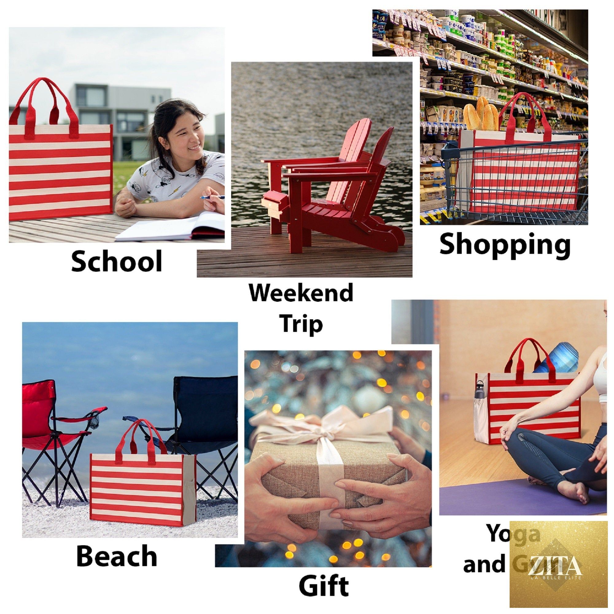 Salty Vibes Cabana Tote Bag XL - Oversized Chic Tote Bag with Zipper and Inner Pocket - Beach Bag for Women - Weekender Beach Tote