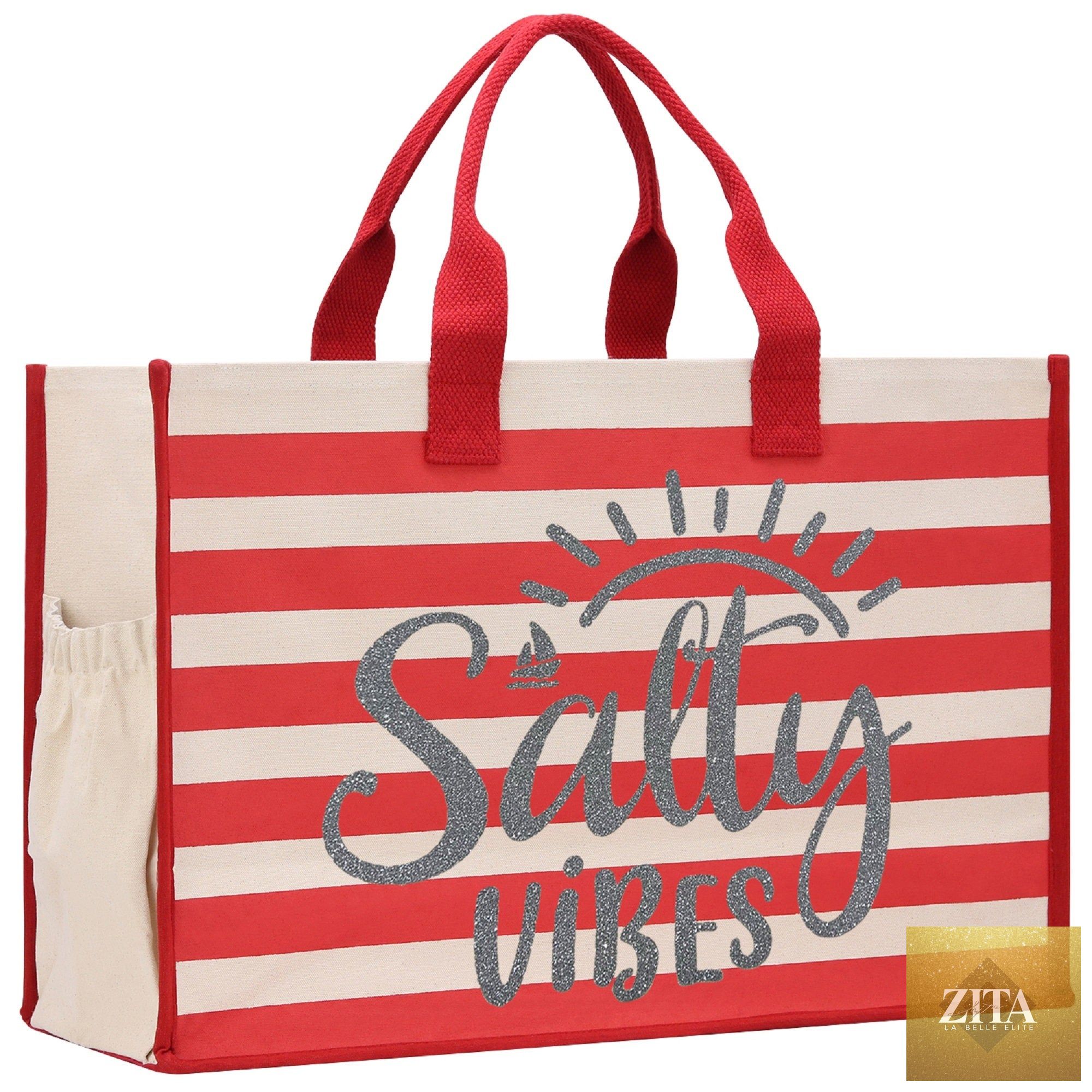 Salty Vibes Cabana Tote Bag XL - Oversized Chic Tote Bag with Zipper and Inner Pocket - Beach Bag for Women - Weekender Beach Tote