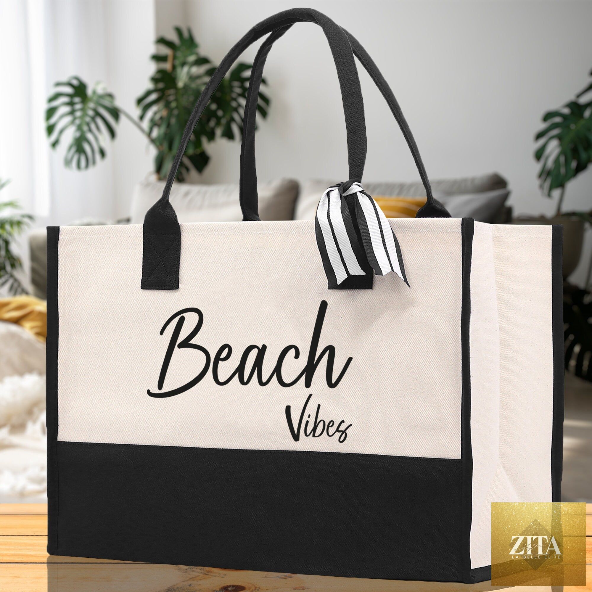 Beach Vibes Canvas Tote Bag Birthday Gift for Her Weekender Tote Bag Beach Tote Bag Large Beach Tote Bag
