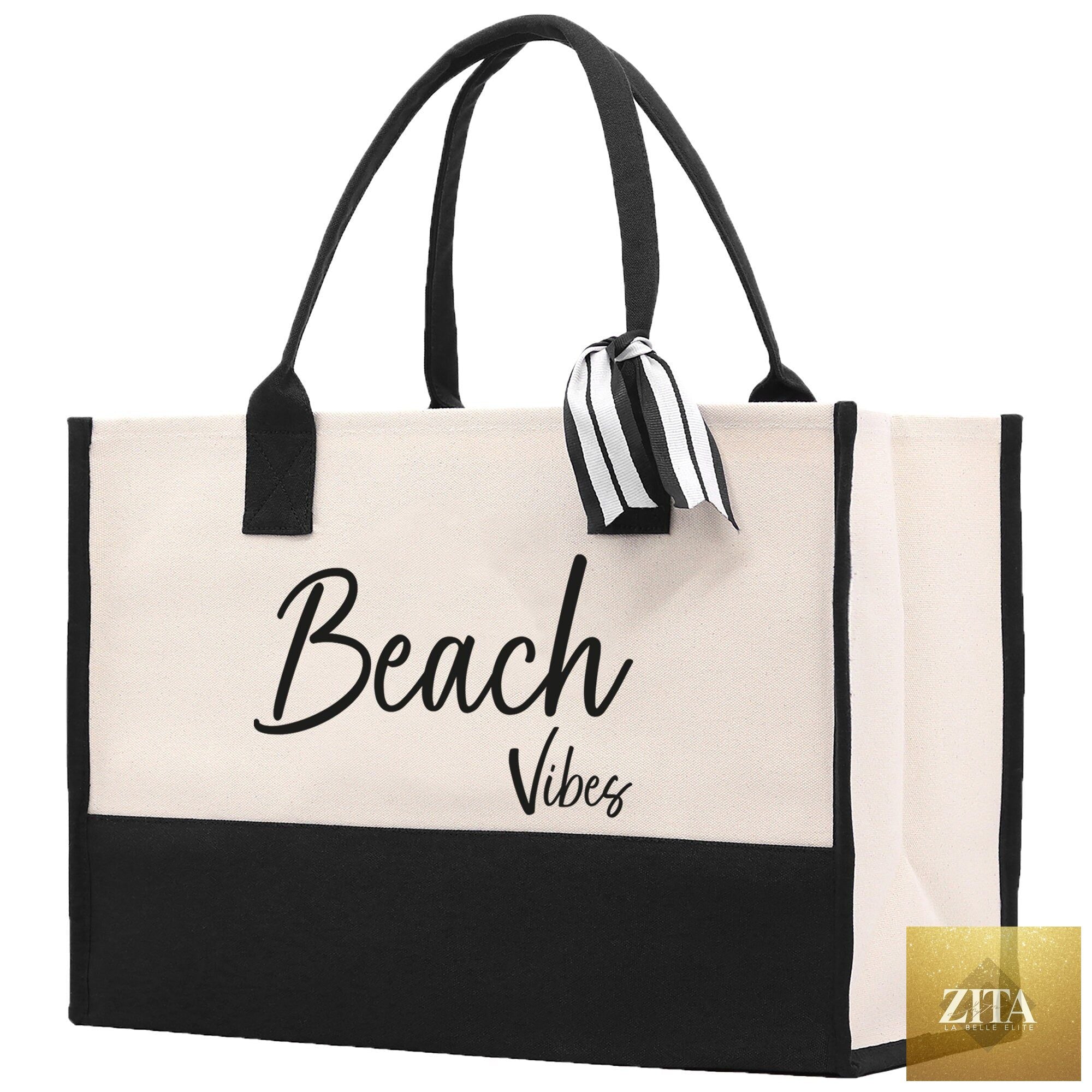 Beach Vibes Canvas Tote Bag Birthday Gift for Her Weekender Tote Bag Beach Tote Bag Large Beach Tote Bag