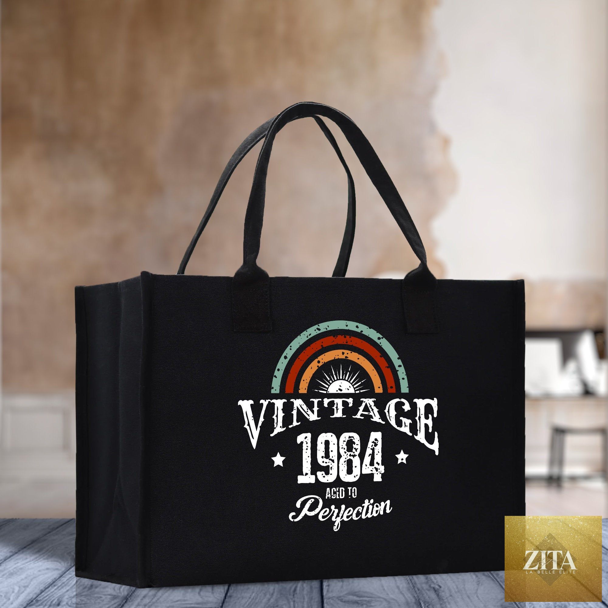 Vintage 1984 Aged To Perfection 40 Age Birthday Cotton Canvas Tote Bag 60th Birthday Gift For Women 40th Birthday Celebration Party Gift