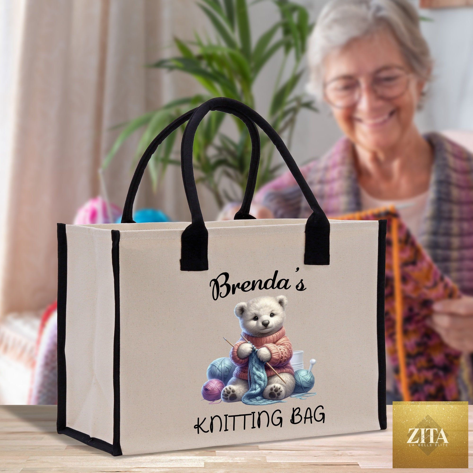 Personalized Knitting Cotton Canvas Tote Bag Custom Grandma Kitting Bag Yarn Custom Crochet Bag Mother's Day Gift Knitting Gift