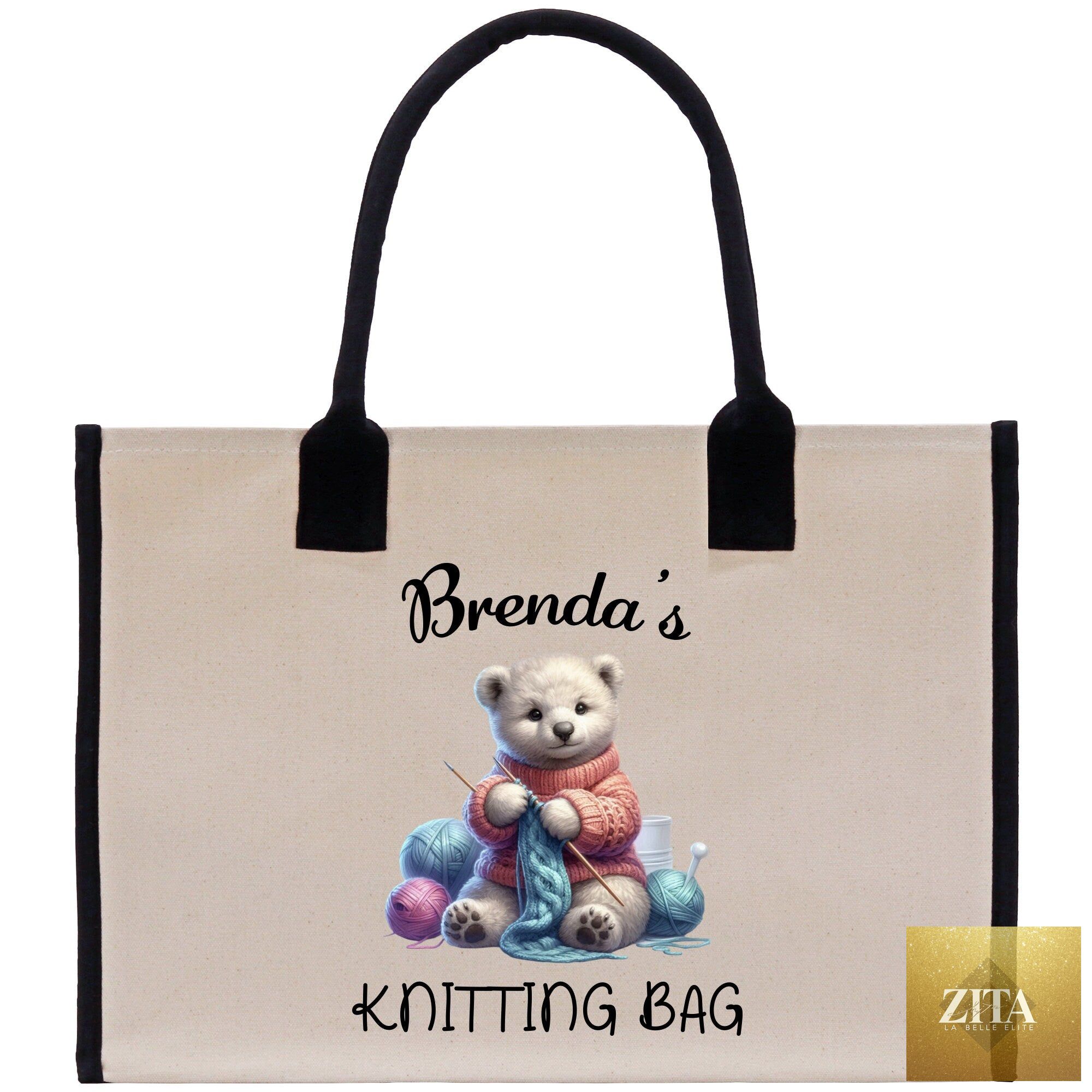 Personalized Knitting Cotton Canvas Tote Bag Custom Grandma Kitting Bag Yarn Custom Crochet Bag Mother's Day Gift Knitting Gift