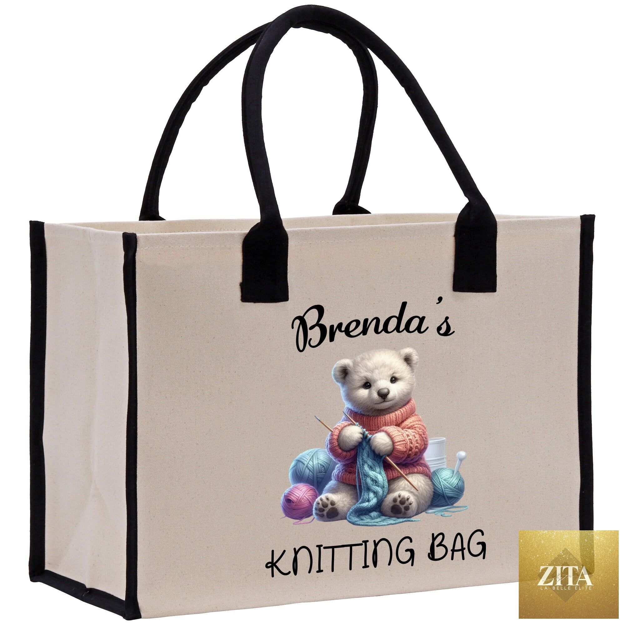 Personalized Knitting Cotton Canvas Tote Bag Custom Grandma Kitting Bag Yarn Custom Crochet Bag Mother's Day Gift Knitting Gift