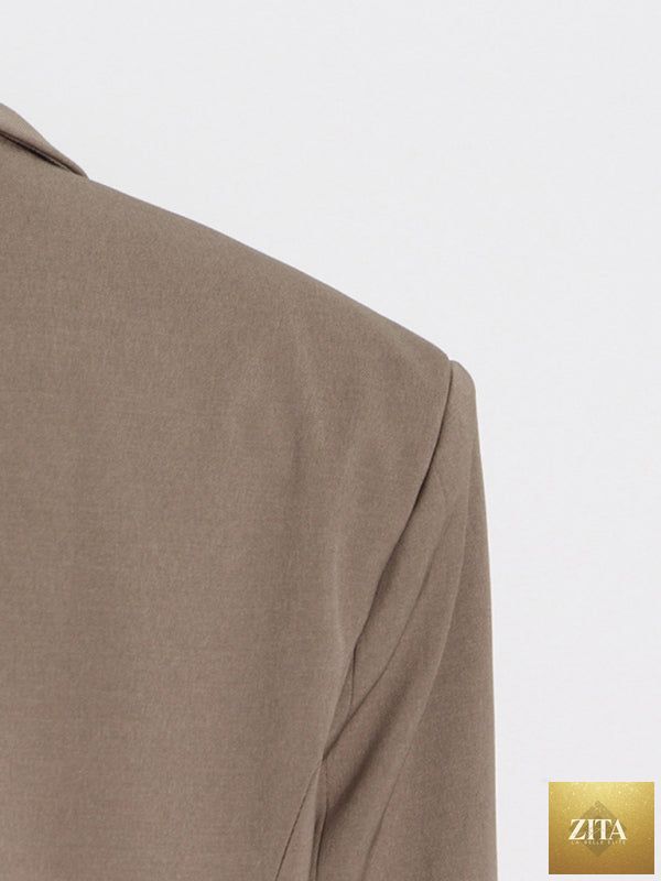 Lady Ros women's long sleeve blazer with lapel collar, cotton blend fabric, casual style, shown in a natural relaxed fit.