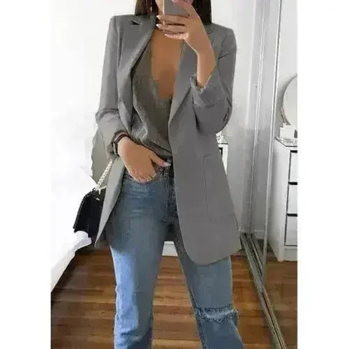 Femstylo women's slim blazer suit jacket with lapel, ideal for office or casual wear, in a stylish autumn fashion.