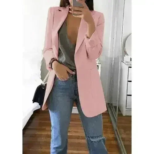 Femstylo women's slim blazer suit jacket with lapel, casual office wear, autumn fashion, suitable for women in a professional setting