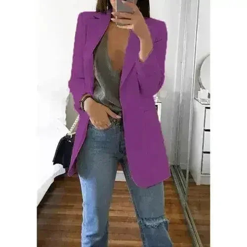 Femstylo women's casual slim blazer jacket with lapel collar, suitable for office or stylish casual wear.