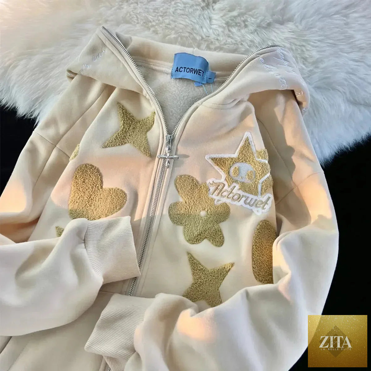 Overslide Kawaii Stars Hoodie by Kawaii Stop, oversized fit with a playful star pattern, featuring soft fabric and a casual style.