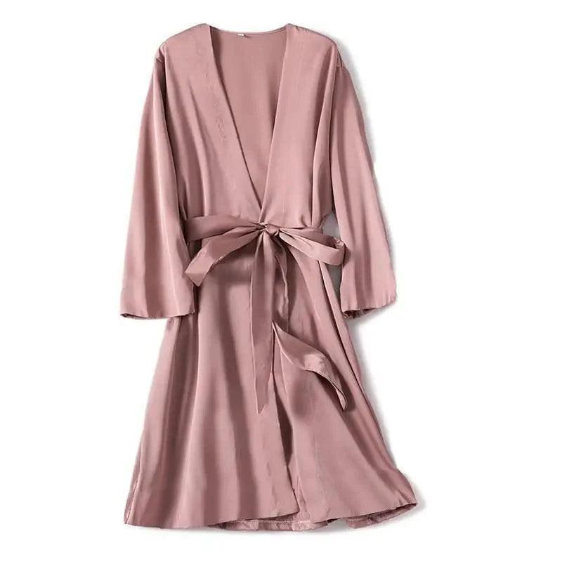Red soft short sleepwear for women by Stevvex, trendy V-neck bathrobe perfect for bridesmaids, brides, or relaxed party wear.
