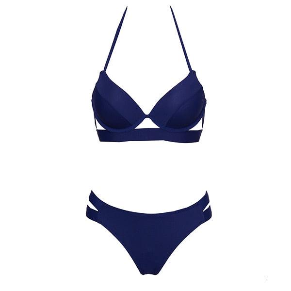 Leopard print women’s summer bikini set with strapless bandage top and low waist bikini bottoms, soft two-piece swimwear by Stevvex.
