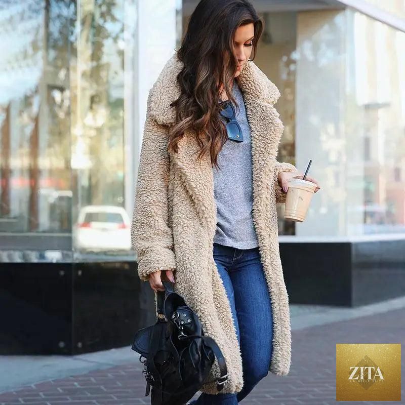 Stevvex luxurious women's autumn winter coat with solid color fleece, warm soft cardigan-style fur jacket, casual outerwear