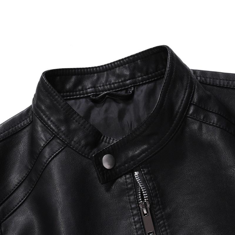 Stevvex black faux leather men's motorcycle jacket, slim fit with warm lining, stylish business and casual wear for men.
