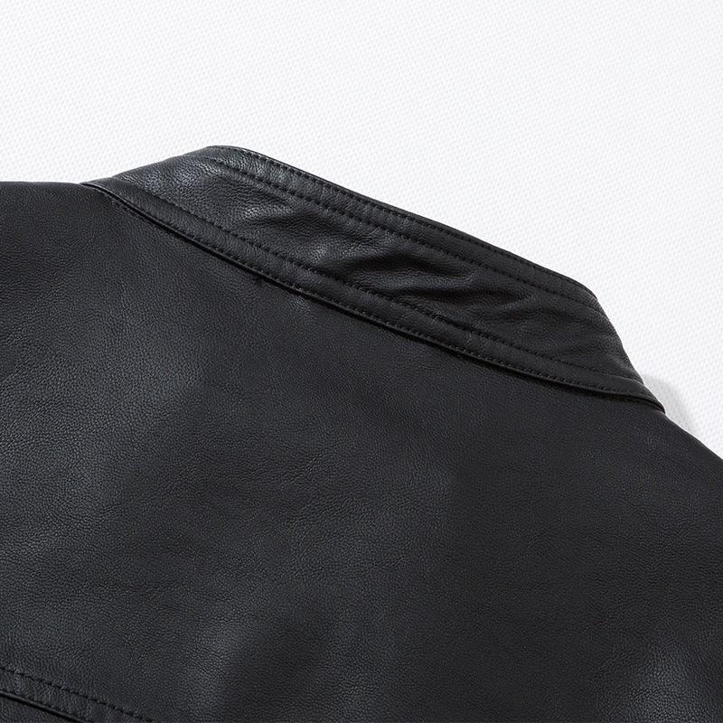 Luxury black faux leather motorcycle jacket for men by Stevvex, slim fit, warm, stylish, and suitable for business and casual wear.
