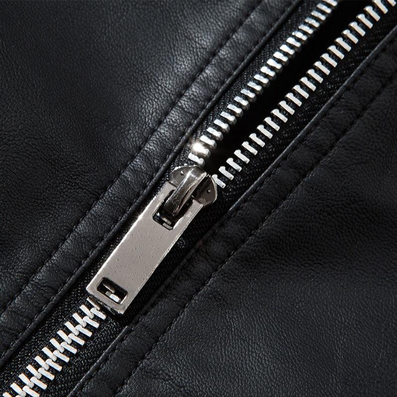Stevvex luxury black men's faux leather motorcycle jacket with slim fit, warm lining, and elegant design for business and casual wear.