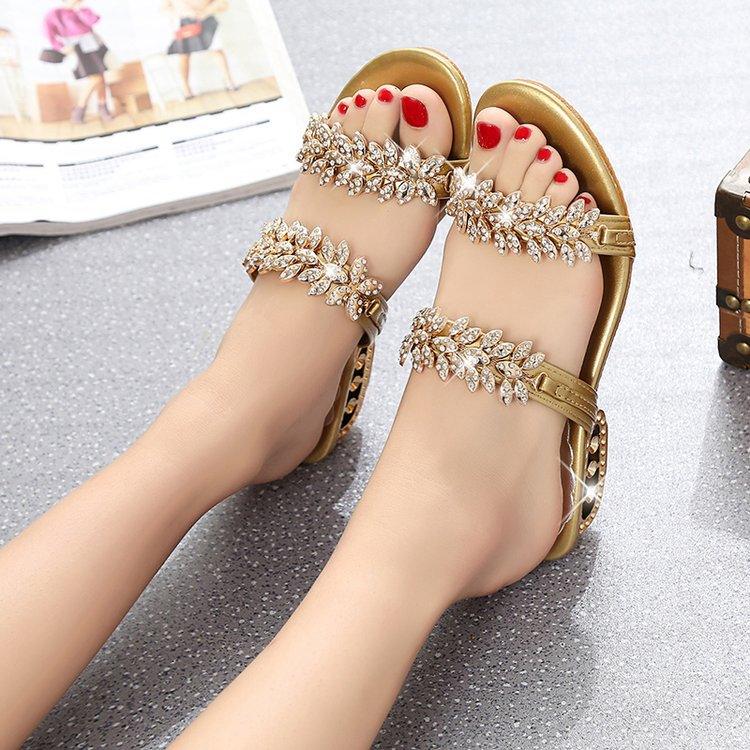 Luxury black shiny women’s summer beach sandals with rhinestones, square toe, slingback straps, and flat casual style by Stevvex.