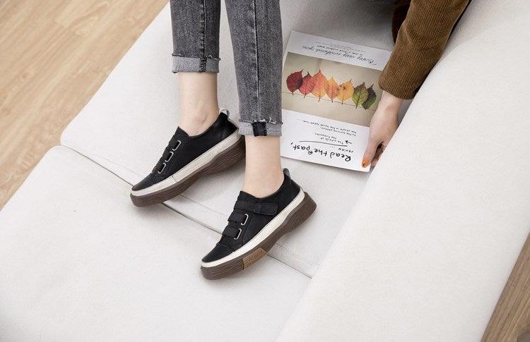 Stevvex luxury leather women's sneakers with soft, genuine leather in a casual flat style for spring and comfortable walking.