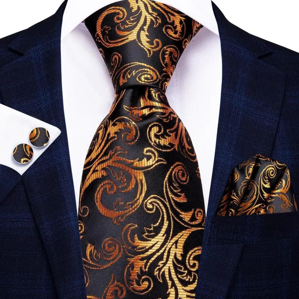 Luxury Men Silk Necktie Pocket Square Matching Handkerchief  Cufflinks Set Formal Design Printed Business Necktie For Men