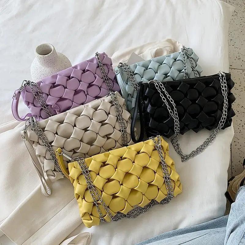 Stevvex luxury leather crossbody bag with metal chain, clutch and shoulder bag styles, perfect for women and girls.