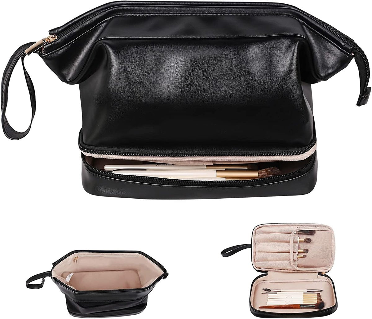 Compact Makeup & Toiletry Bag – Travel Organizer with Brush Slot