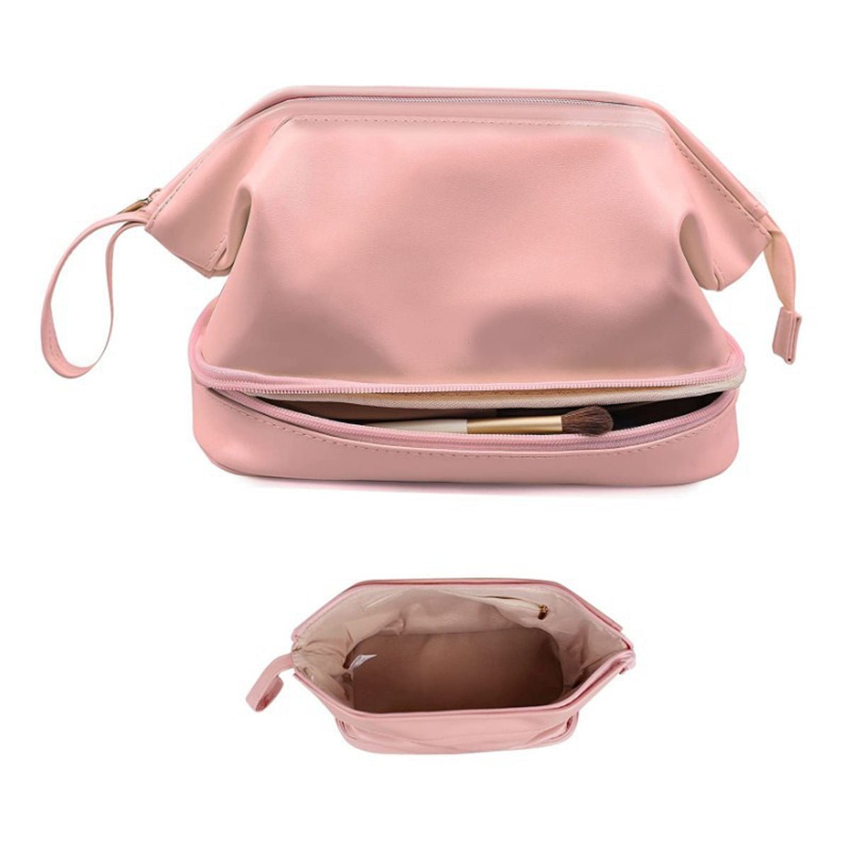 Compact Makeup & Toiletry Bag – Travel Organizer with Brush Slot