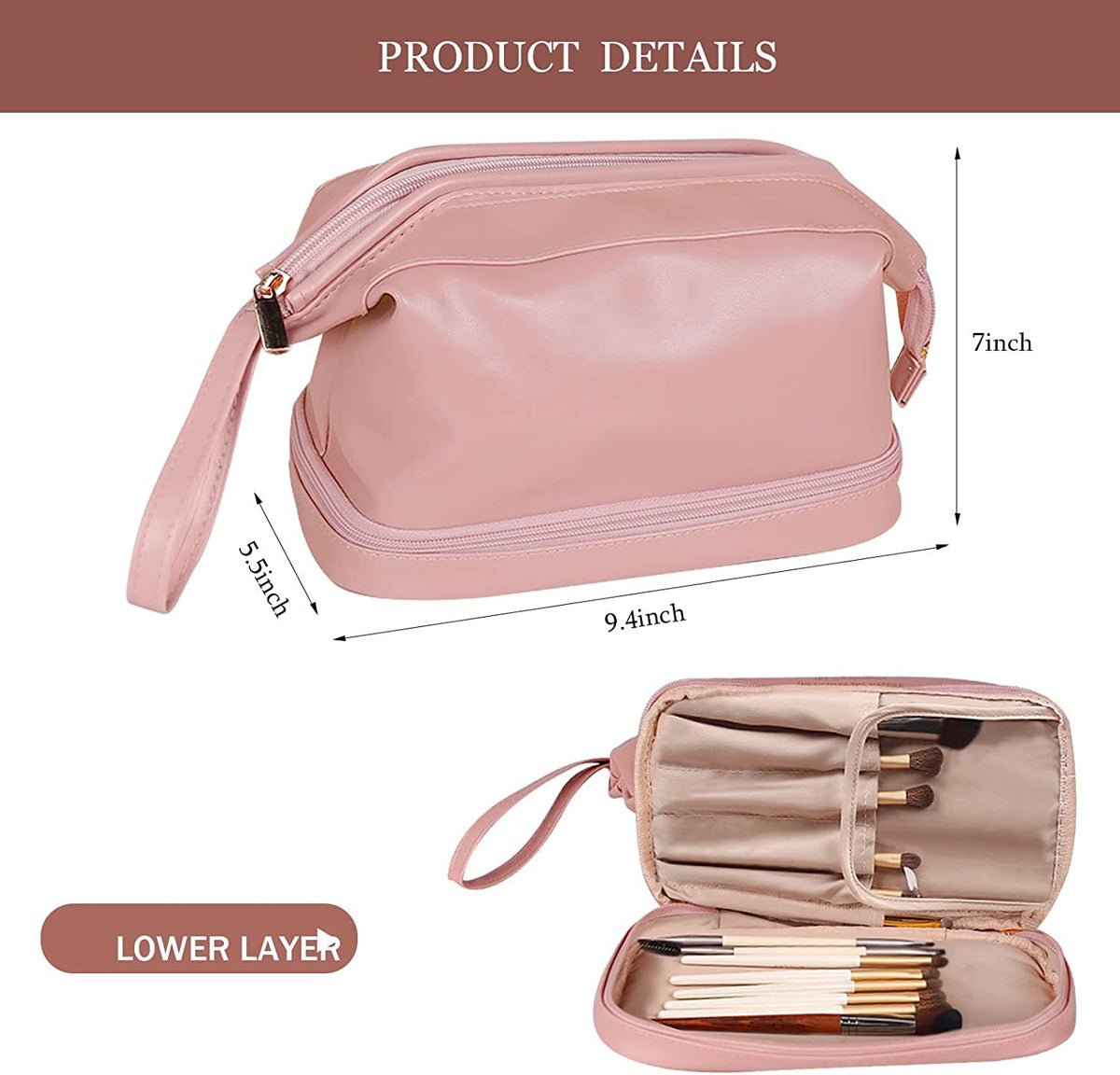 Compact Makeup & Toiletry Bag – Travel Organizer with Brush Slot