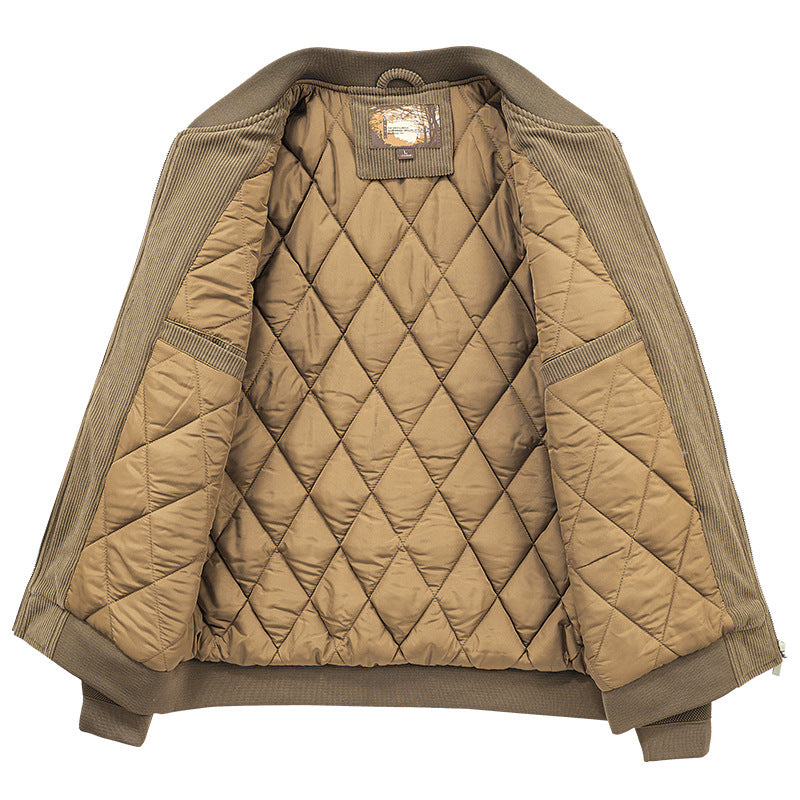 Mens Round Collar Winter Zipped Up Elbow Patch Jacket Yellow Pandora