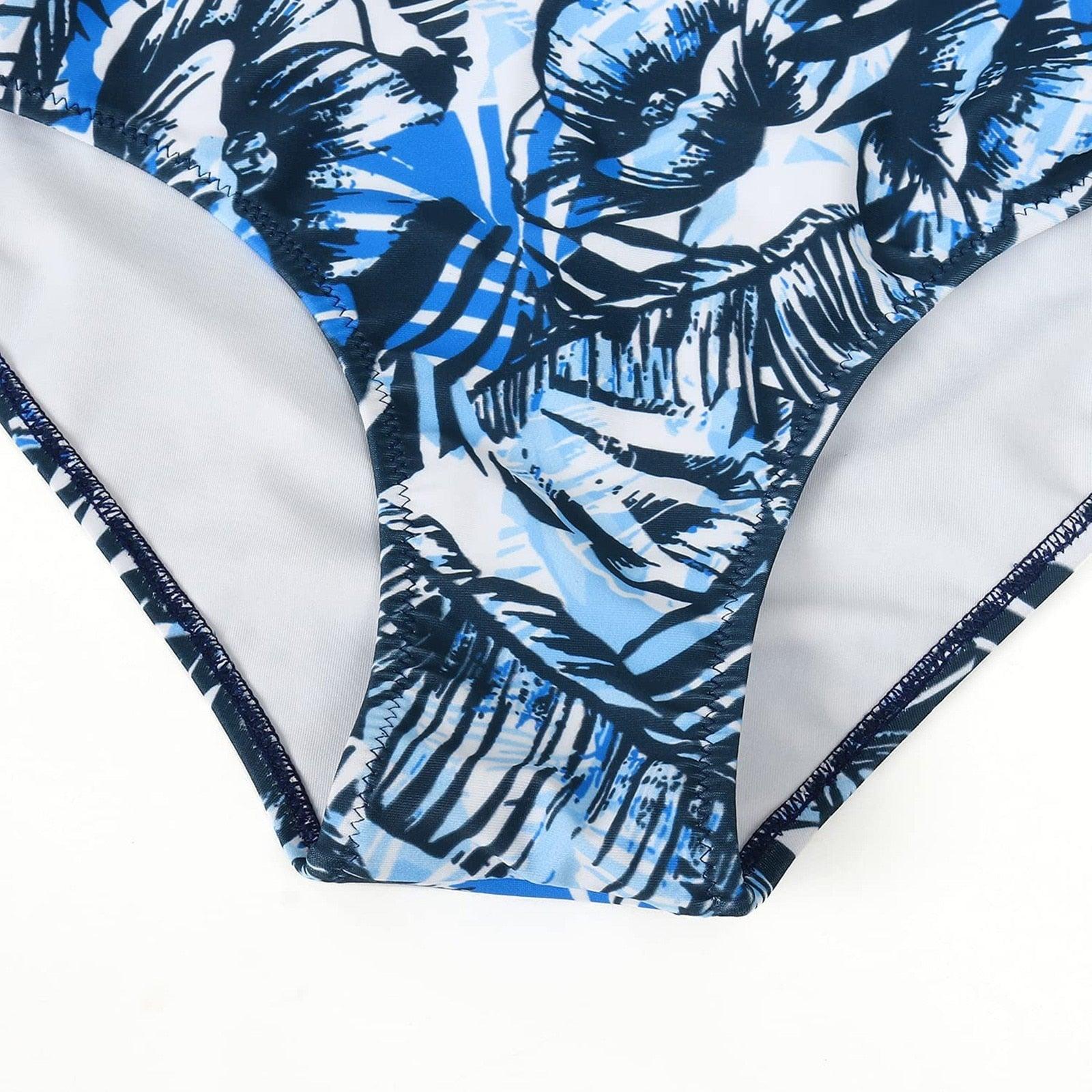Stevvex modern floral bikini set for women, high waist string bikini with flower print and crisscross design, suitable for summer swimwear.