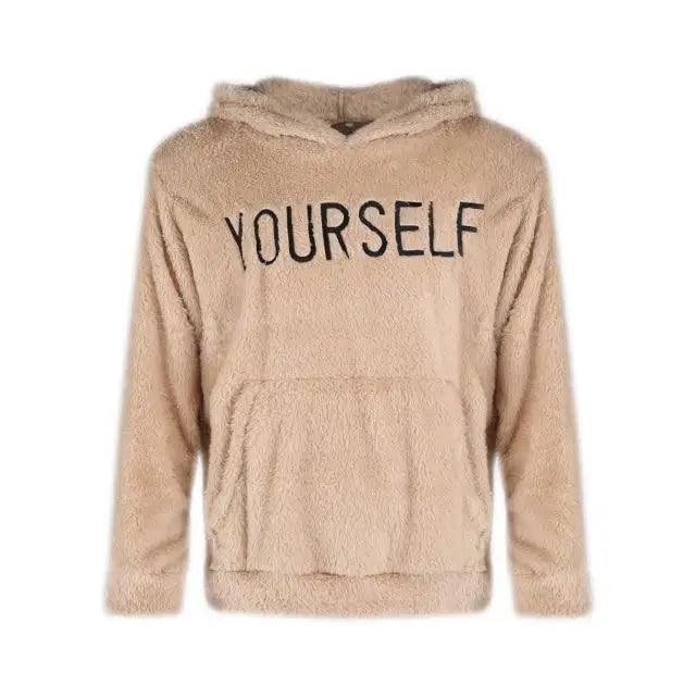Stevvex men's wool hooded sweatshirt with letter print, long sleeves, embroidered design, suitable for autumn and winter casual wear.