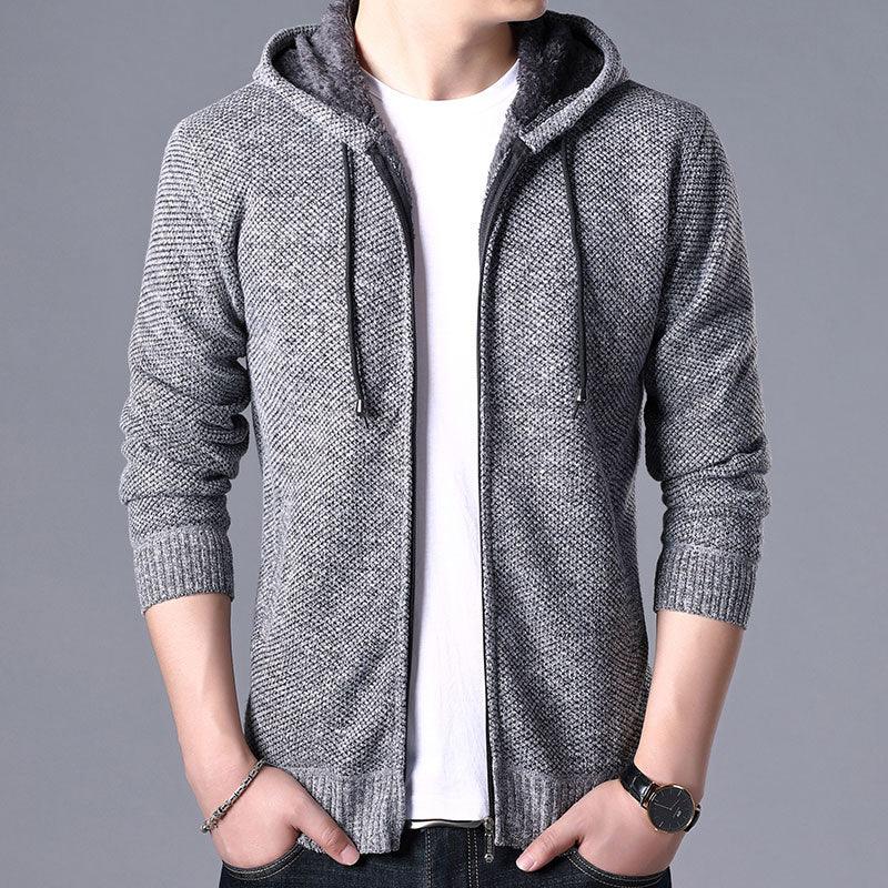 Men's Stevvex autumn winter fleece jacket with slim fit, hood, soft fabric, solid color, casual and business style.